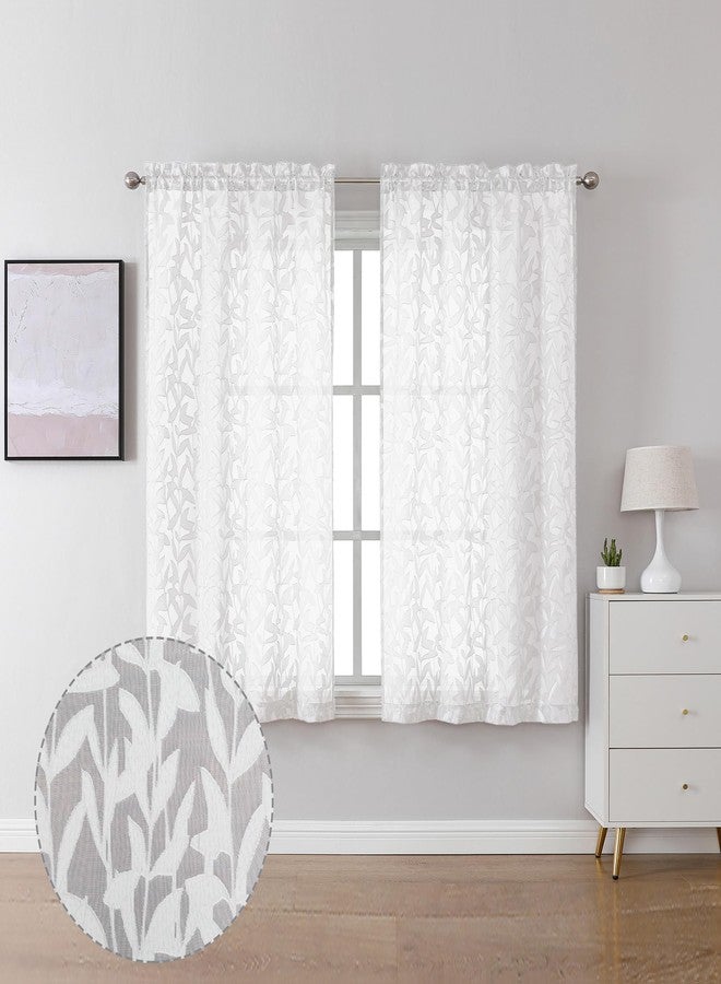 Lecloud Leia Short White Sheer Curtains 45 Inch Length 2 Panels, Balance Light & Privacy Clip Texture Small Window Curtain for Bedroom, Dual Rod Pockets Basement/Living Room/Kitchen Drapes, 38W x 45L - Image 1
